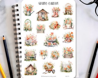 Spring Floral Garden Sticker Sheet, planner stickers, journaling stickers, scrapbook, bullet journal, Cute flower stickers for DIY projects