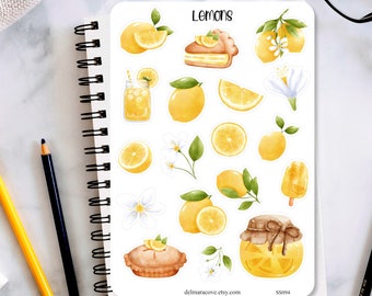 Lemon Sticker Sheet, sticker sheet, Lemon stickers, planner stickers, journaling stickers, scrapbook, bullet journal