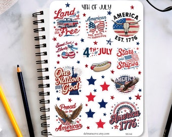 4th of July Quote sticker sheet, patriotic stickers, summer planner stickers, journaling stickers, scrapbook stickers, bullet journal