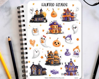 Haunted House Sticker Sheet, Haunted House and Ghost stickers, Halloween stickers, planner stickers, journaling stickers, bullet journal