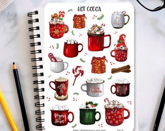 Hot Cocoa Sticker Sheet, Christmas stickers, planner stickers, winter journaling stickers, scrapbook, bullet journal stickers