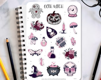Halloween Goth Sticker Sheet, Goth Witch stickers, Goth sticker sheet, planner stickers, journaling stickers, bullet journal stickers