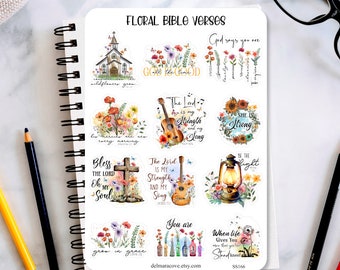 Christian Floral Bible Verses sticker sheet, Inspirational Quote Planner Stickers, Perfect for Bible Study Journaling, Scrapbooking and more