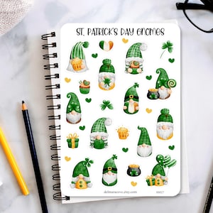 St. Patrick&#39;s Gnome Sticker Sheet, Gnome stickers, St. Patrick&#39;s day, planner stickers, journaling stickers, scrapbook, bullet journal