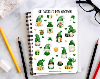 St. Patrick's Gnome Sticker Sheet, Gnome stickers, St. Patrick's day, planner stickers, journaling stickers, scrapbook, bullet journal