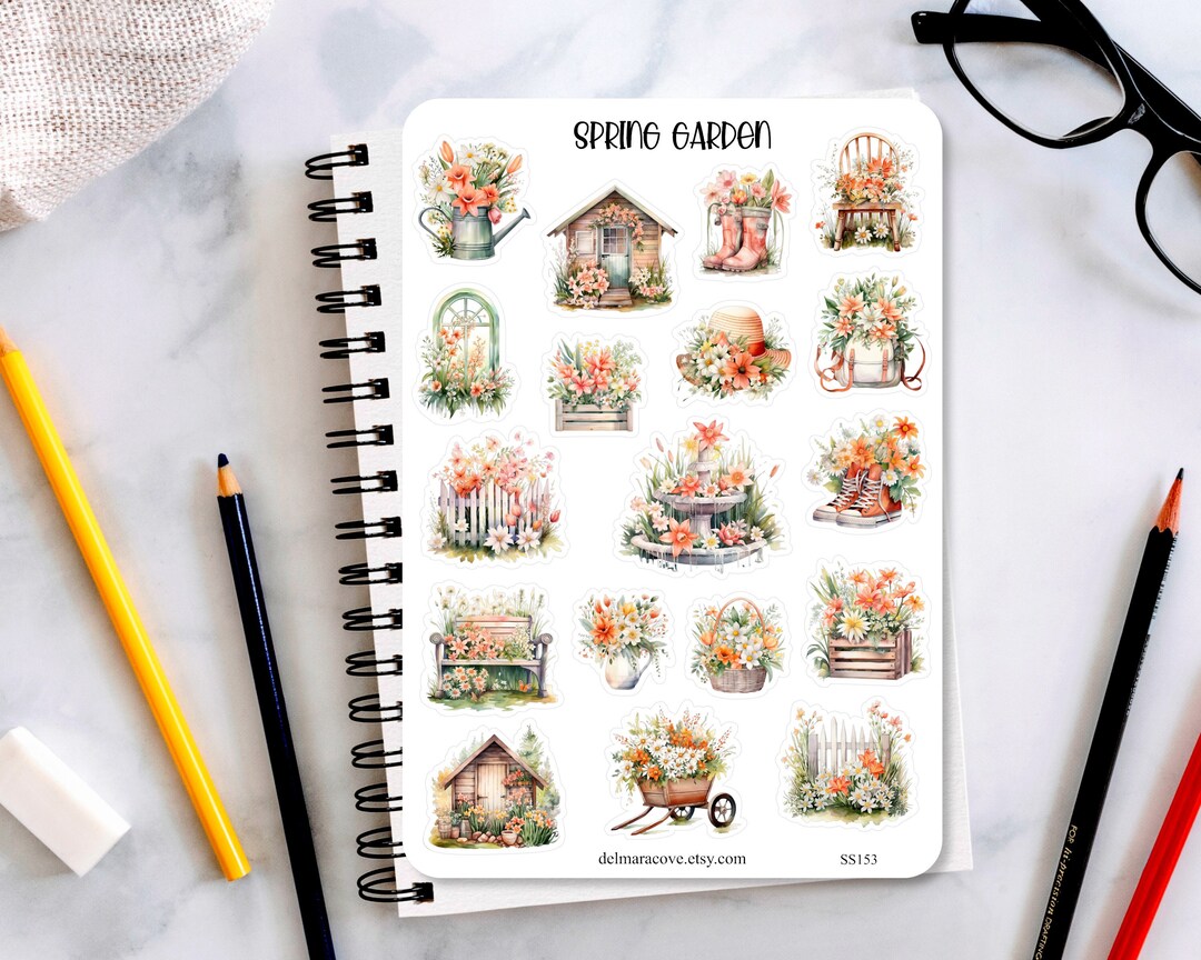 Spring Floral Garden Sticker Sheet, Planner Stickers, Journaling ...
