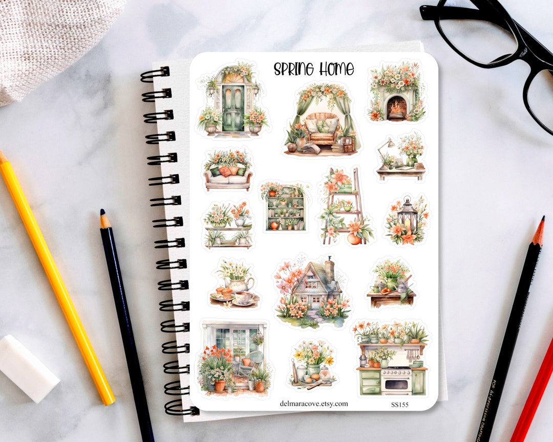 Spring Home Floral Sticker Sheet, Planner Stickers, Journaling Stickers ...