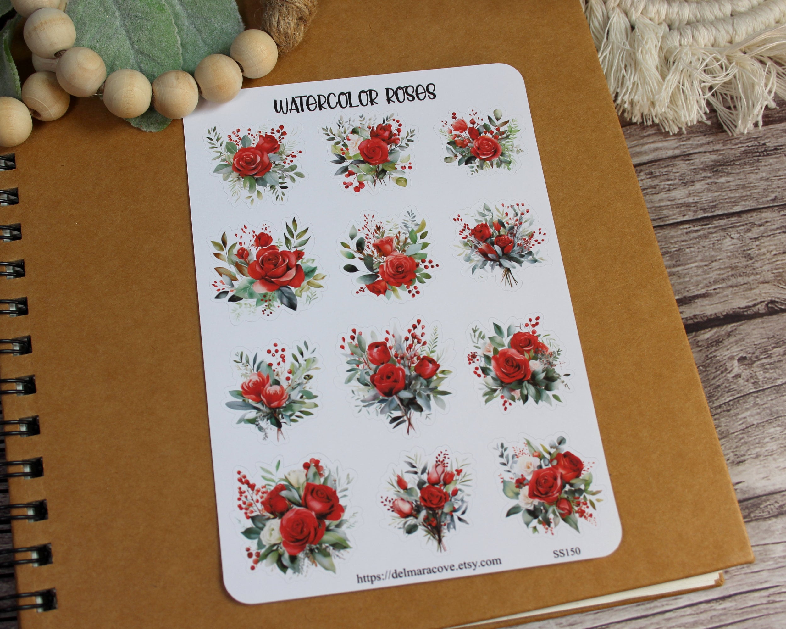 Rose Sticker Sheet, Watercolor Roses Sticker Sheet, Planner Stickers ...