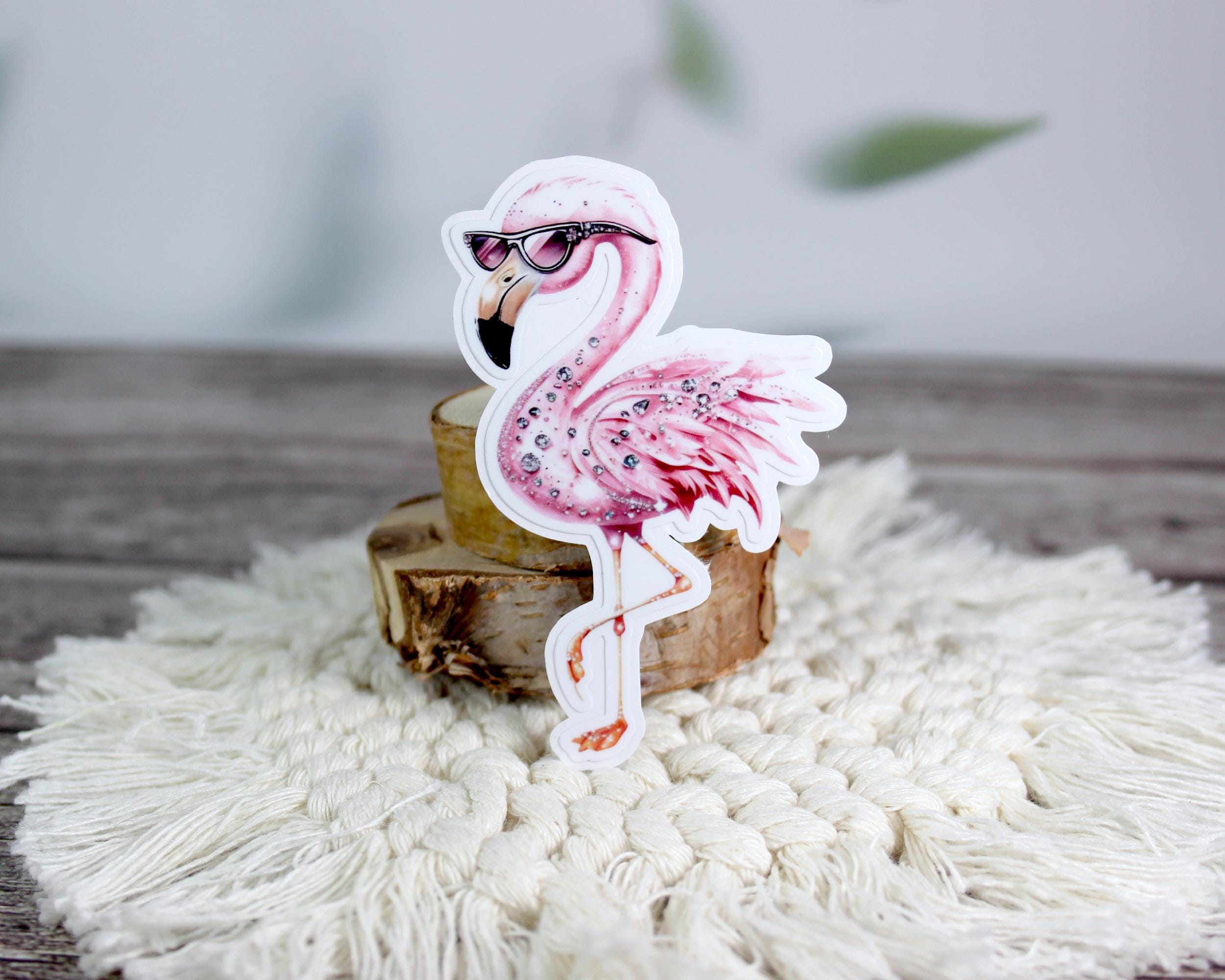 Glam Pink Flamingo Sticker, Cute Flamingo With Sunglasses Tumbler Vinyl ...