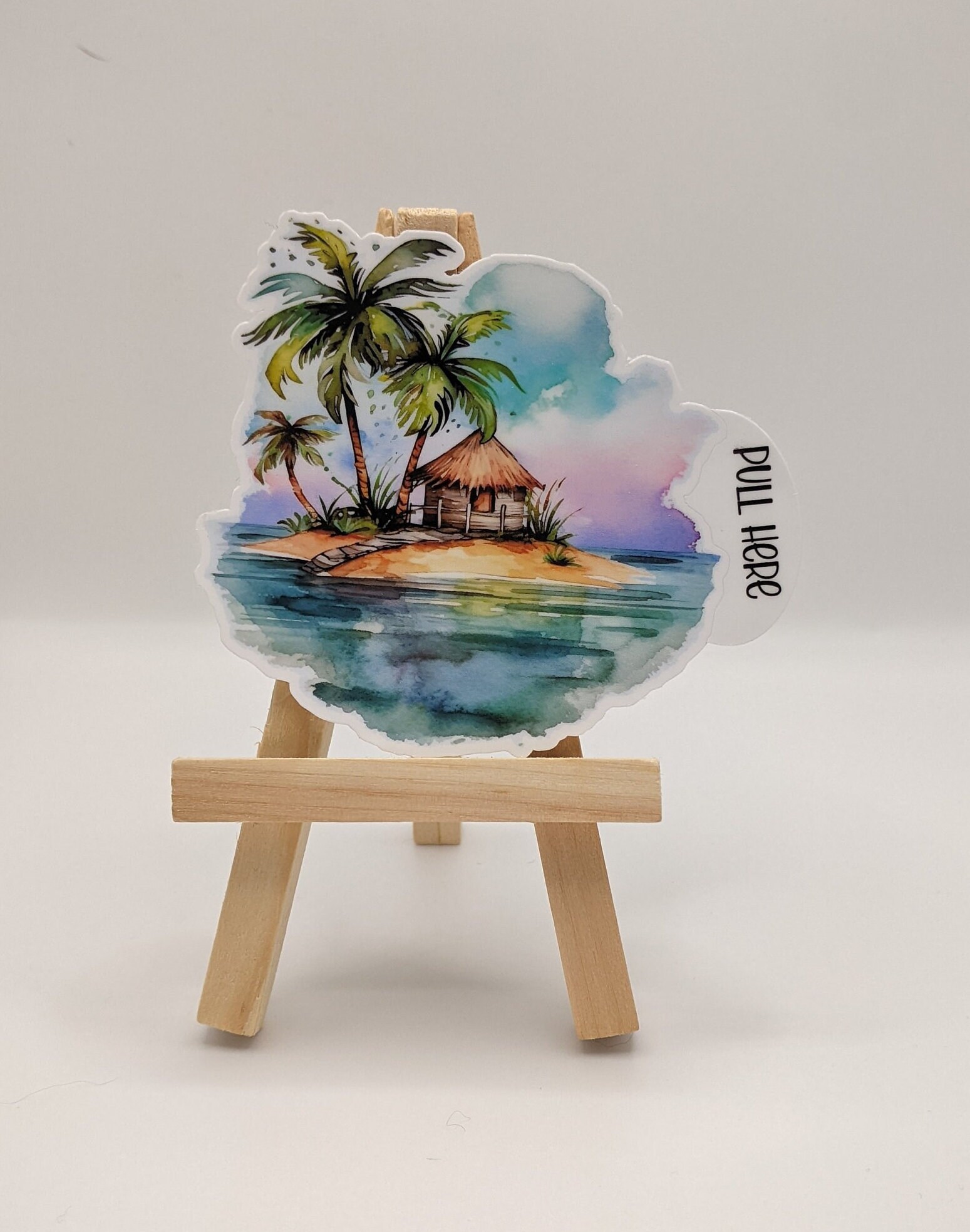 Beach Sticker, Tropical Vinyl Sticker, Palm Tree and Hut on Island ...