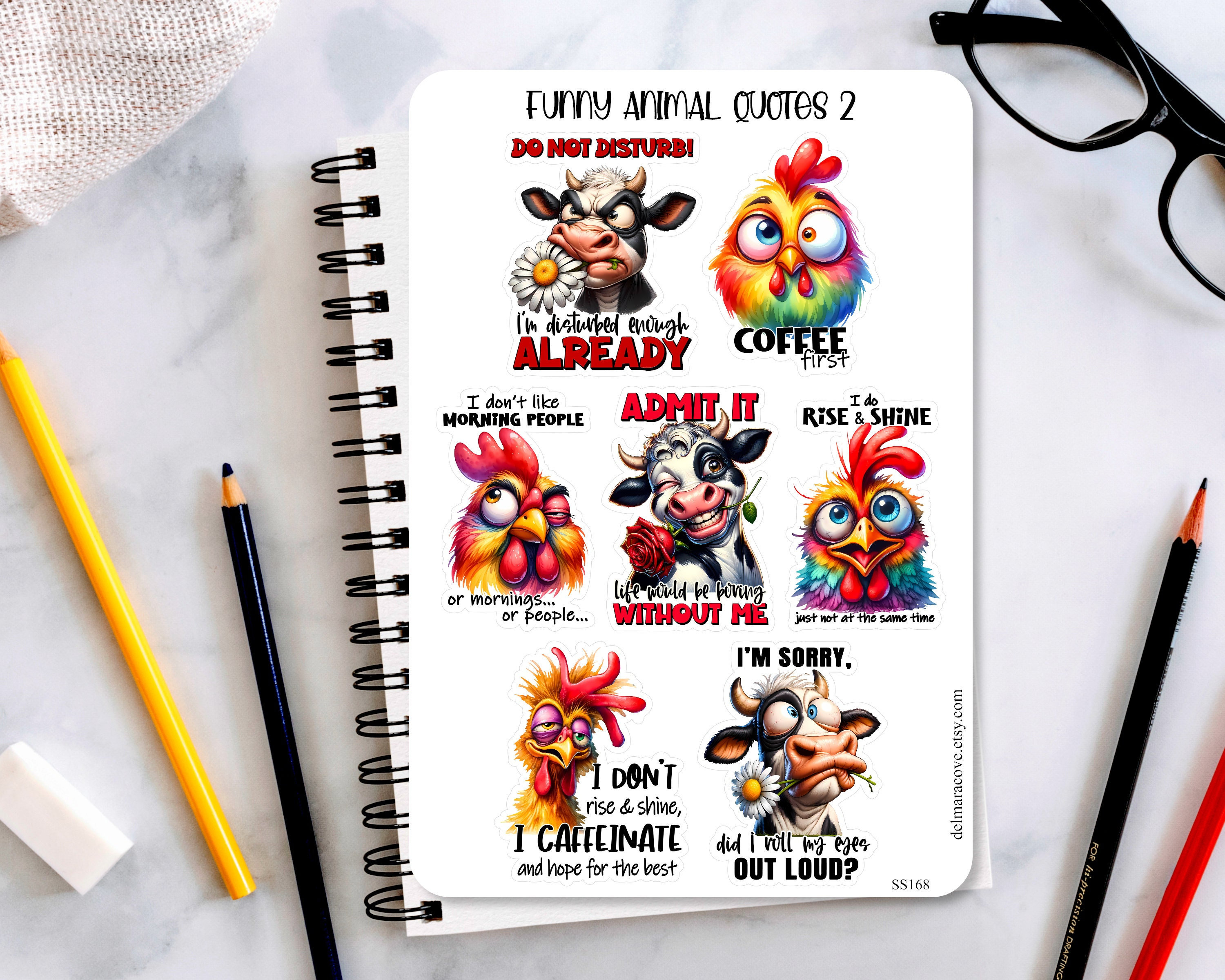 Funny Animal Quotes Sticker Sheet, Sarcastic Farm Animal Planner ...