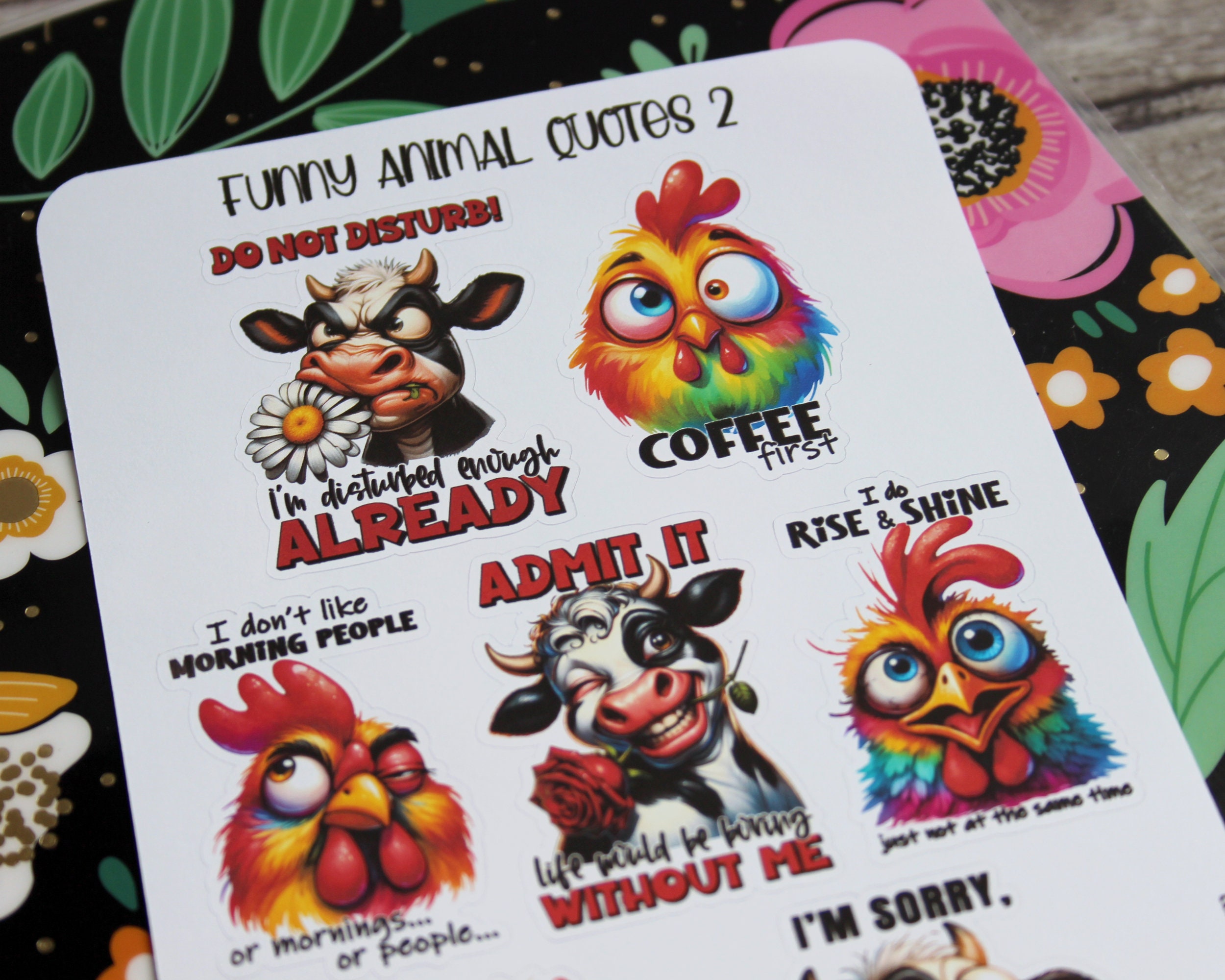 Funny Animal Quotes Sticker Sheet, Sarcastic Farm Animal Planner ...