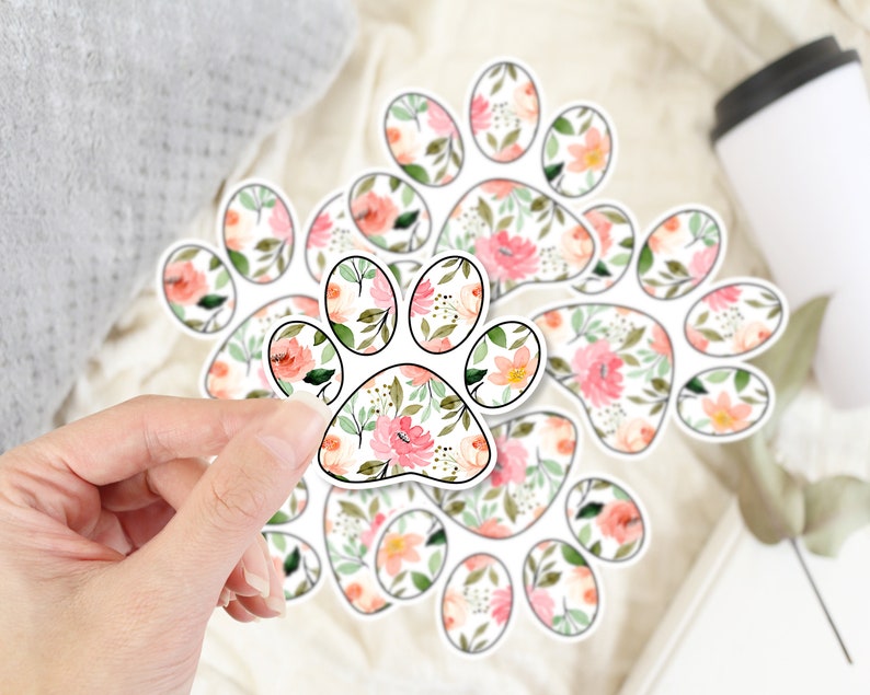 Dog paw sticker, flower dog paw sticker, floral sticker, laptop sticker, Phone Sticker, Diecut sticker, Water bottle sticker