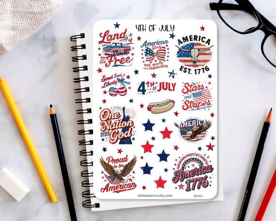 4th of July Quote sticker sheet, patriotic stickers, summer planner stickers, journaling stickers, scrapbook stickers, bullet journal