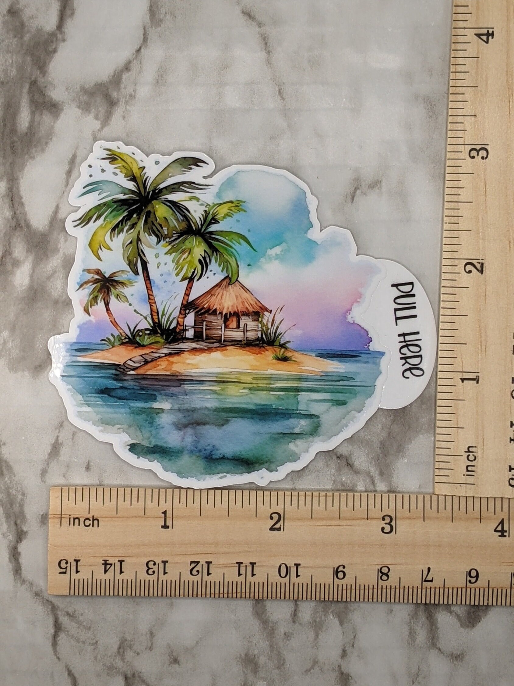 Beach Sticker, Tropical Vinyl Sticker, Palm Tree and Hut on Island ...