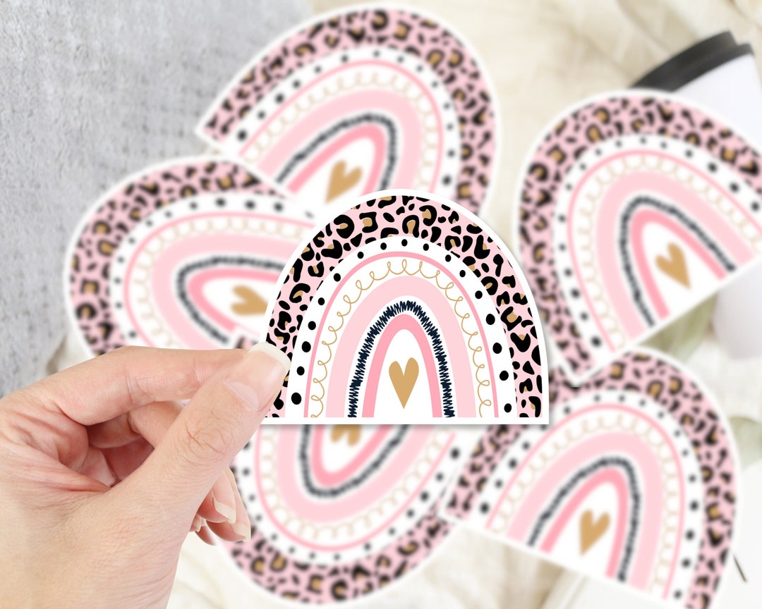 Leopard Rainbow Sticker, Pink Rainbow Vinyl Sticker for Laptop, Tumbler ...