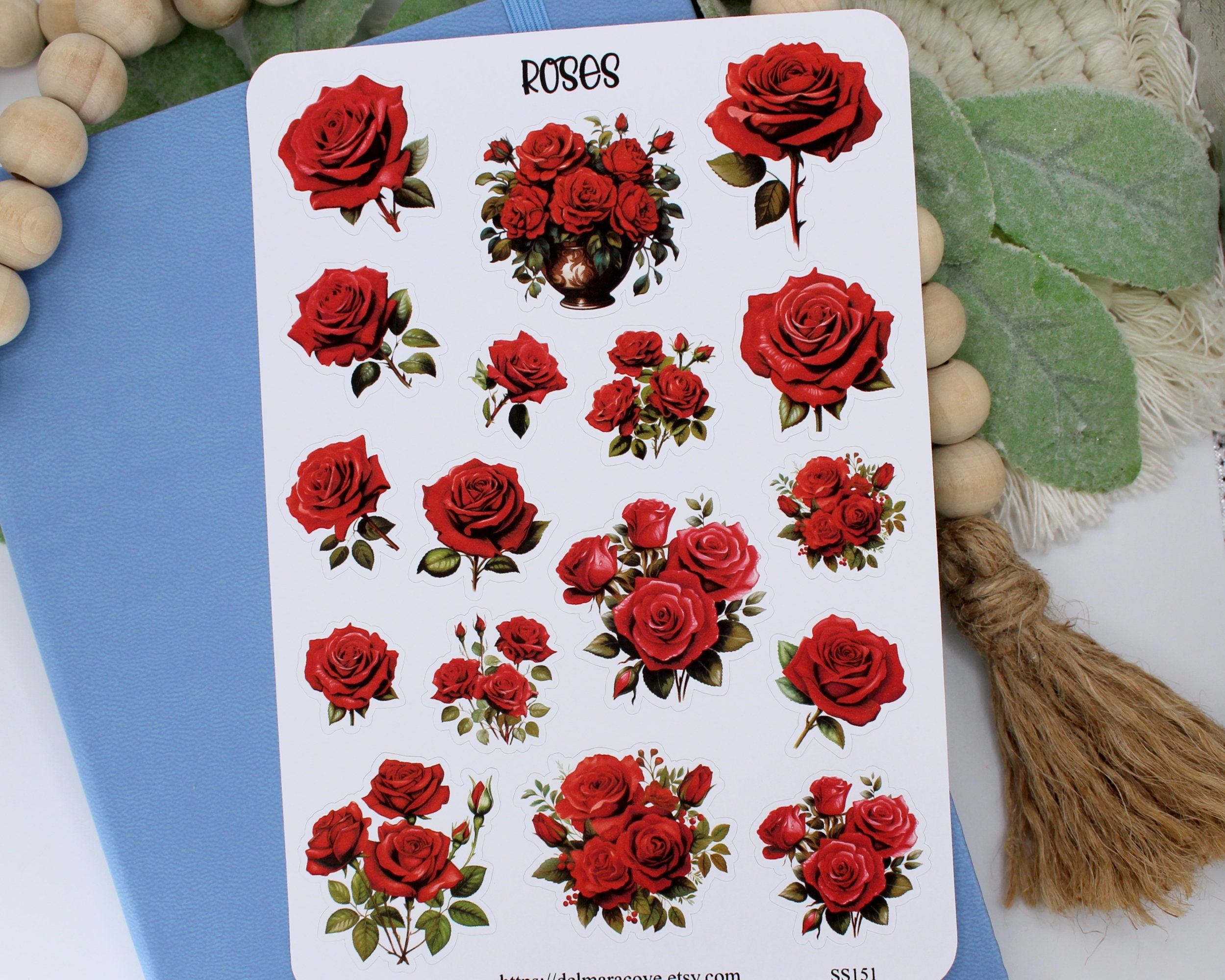 Rose Sticker Sheet, Red Roses Sticker Sheet, Planner Stickers ...
