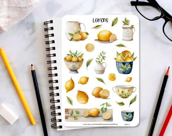Lemon Sticker Sheet, Lemon stickers, planner stickers, journaling stickers, scrapbook, bullet journal stickers