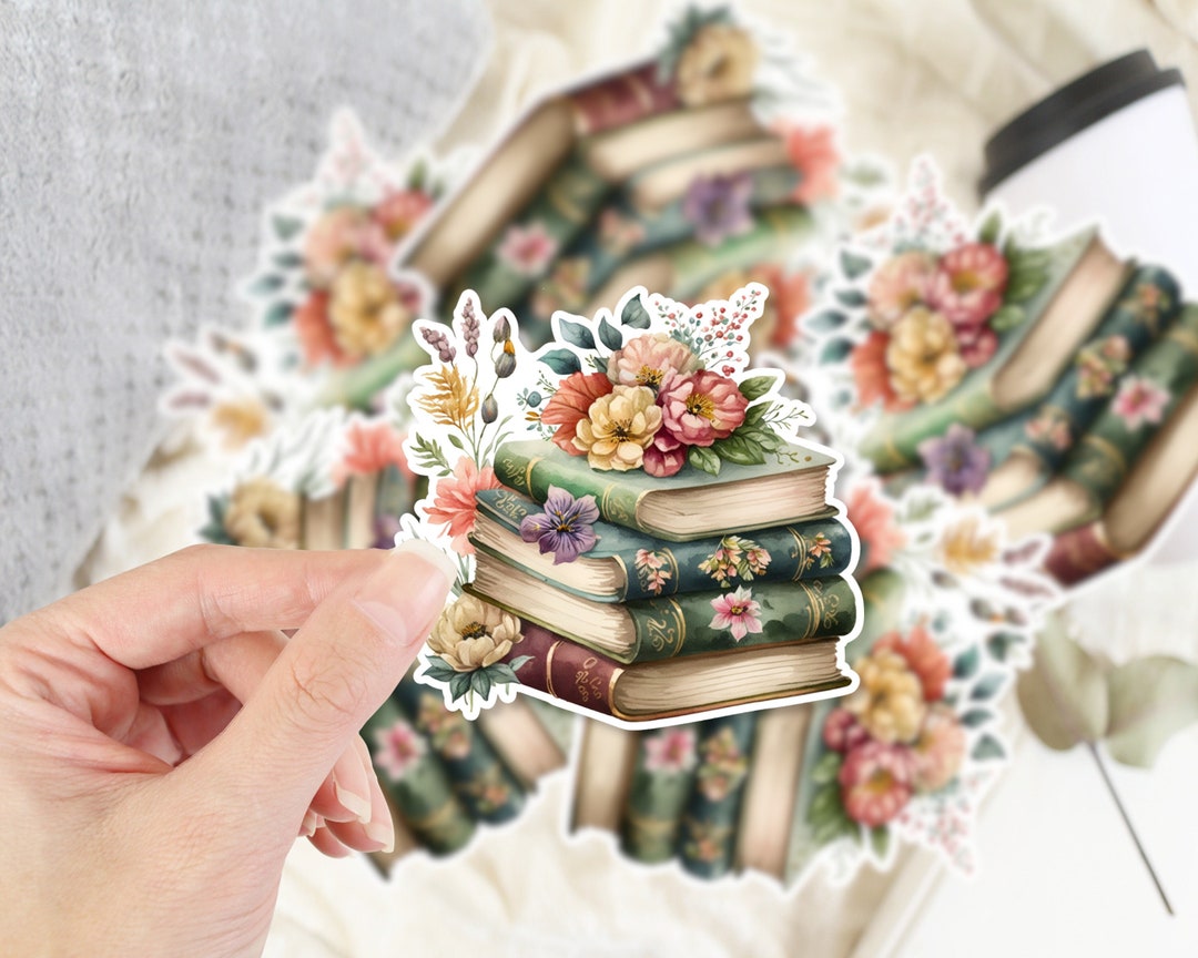 Sticker Book Decorations Book Sticker, Flowers With Book Sticker, Cottagecore Sticker, Stack of ...
