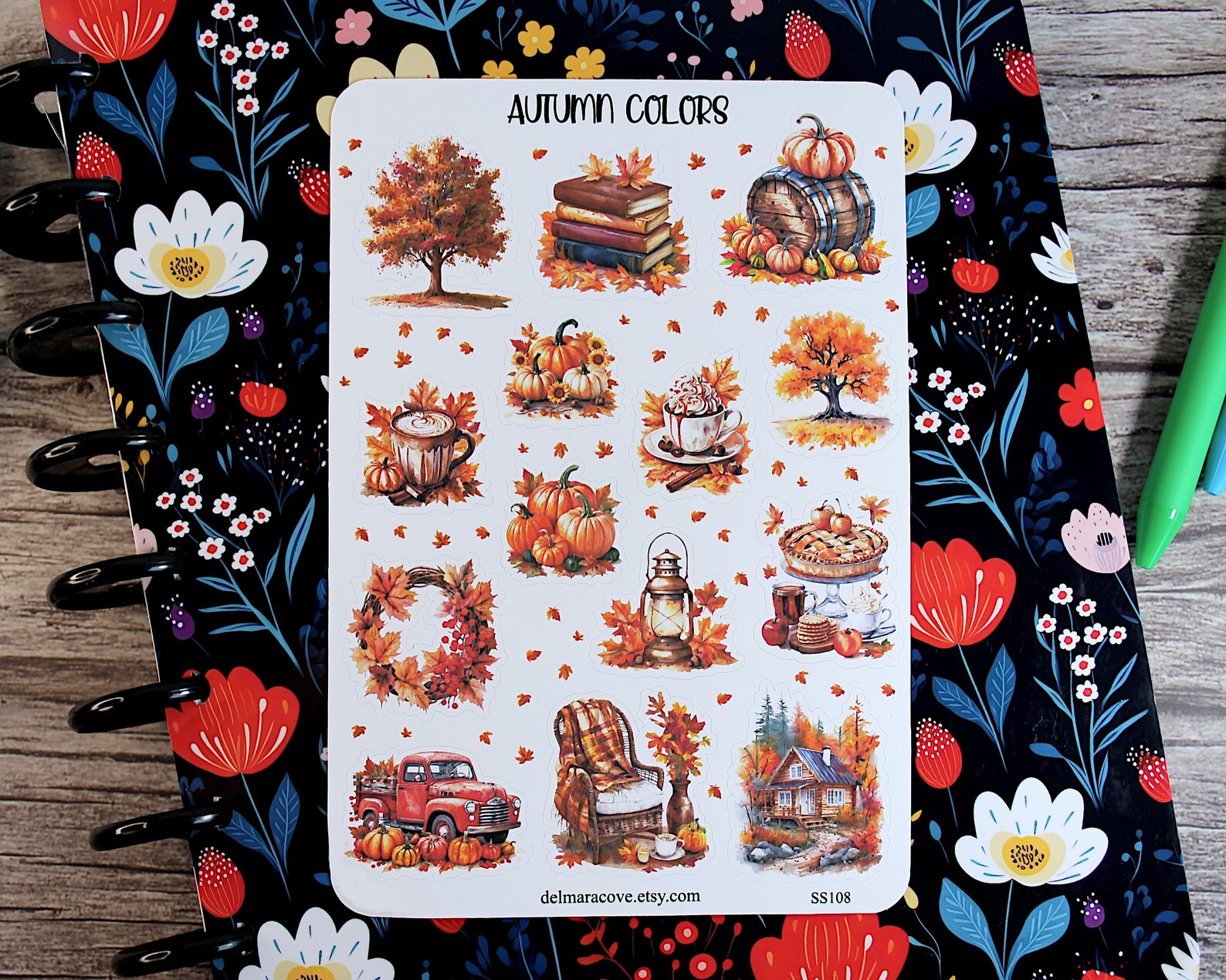 Fall Sticker Sheet, Autumn Color Stickers, Leaves and Pumpkin Stickers ...