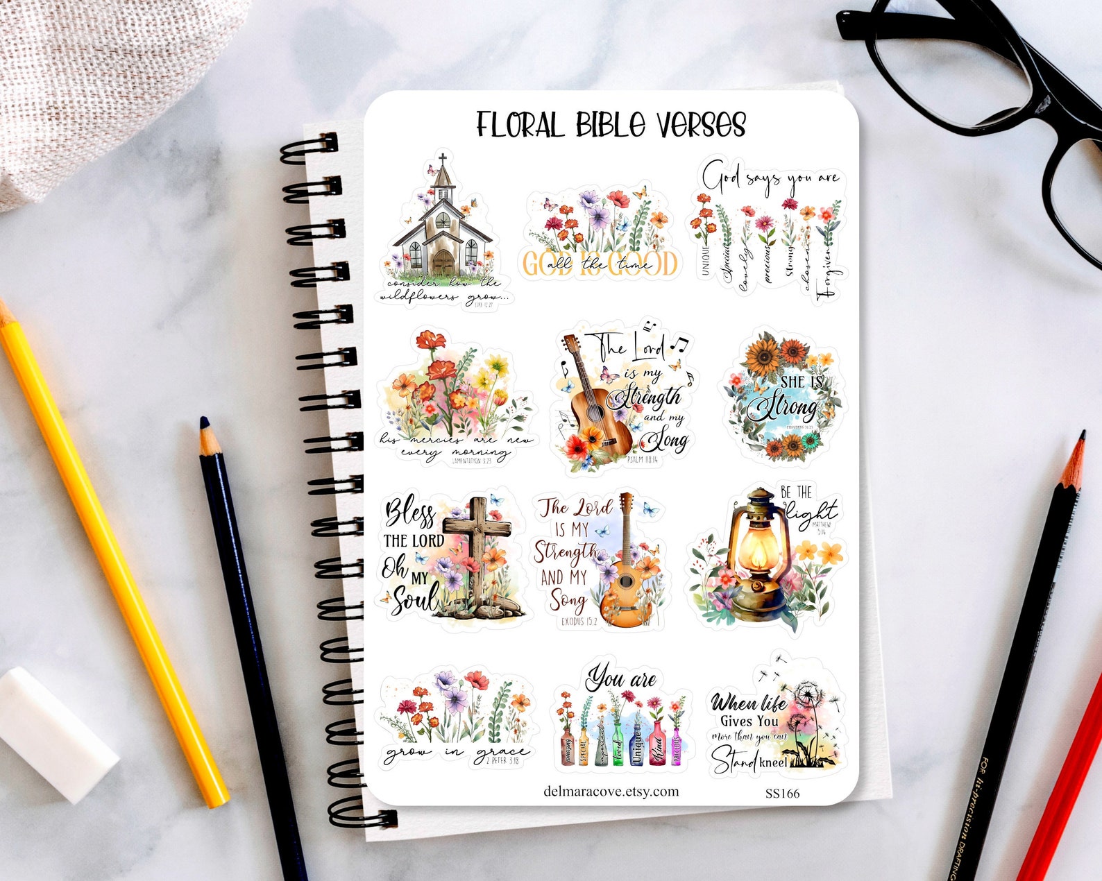 Christian Floral Bible Verses Sticker Sheet, Inspirational Quote ...