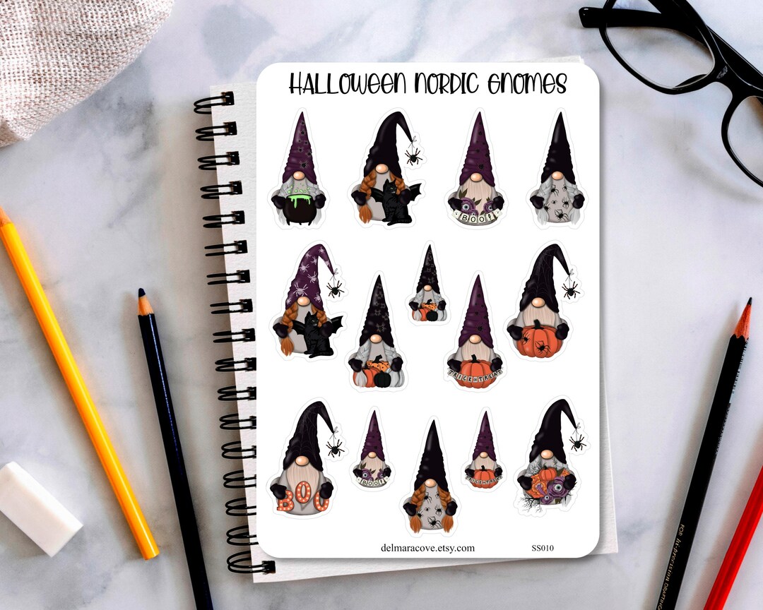 Halloween Nordic Gnome Sticker Sheet, Halloween Gnome Stickers, Planner ...