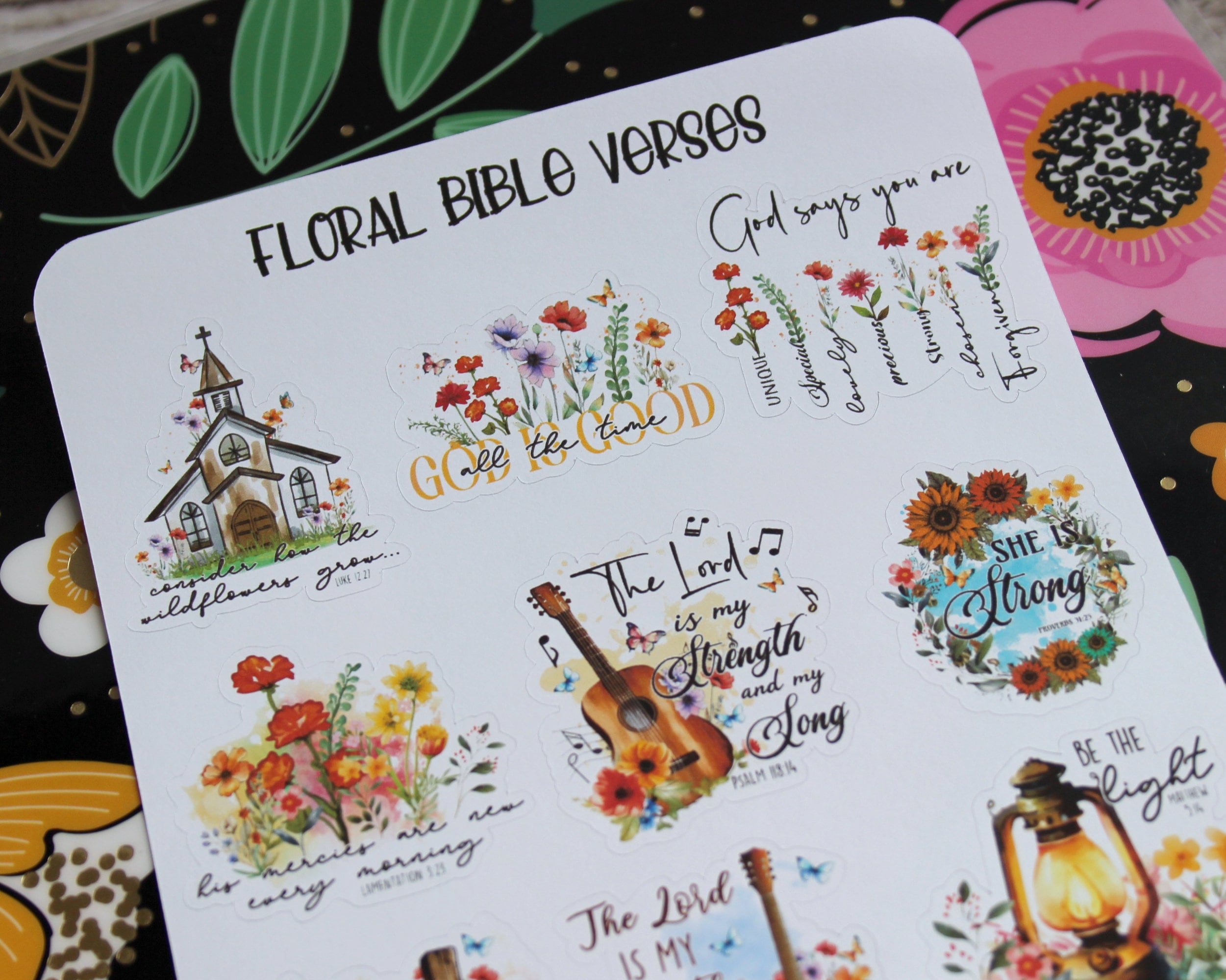 Christian Floral Bible Verses Sticker Sheet, Inspirational Quote ...