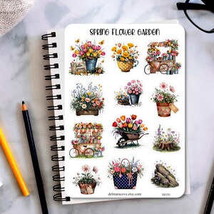 Spring Flower Garden Sticker Sheet, Spring floral stickers, planner stickers, journaling stickers, bullet journal
