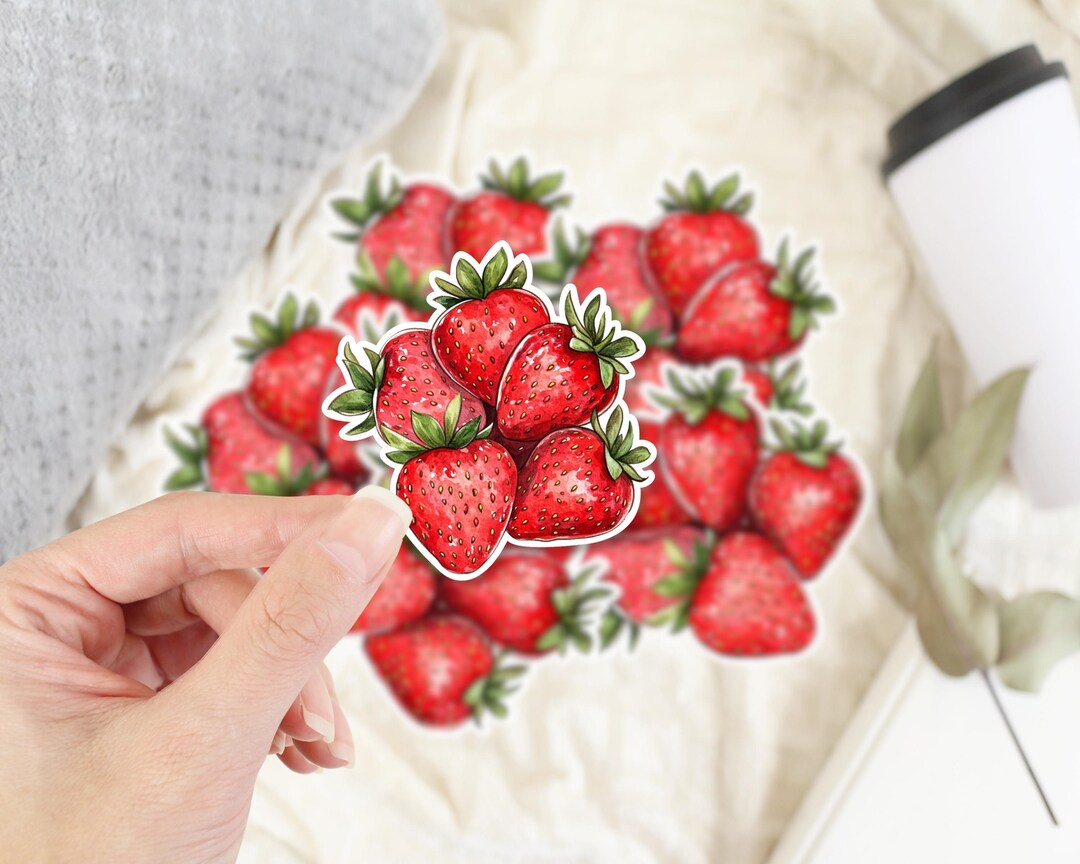 Strawberry Sticker, Cute Fruit Sticker, Sticker for Laptop, Journal ...