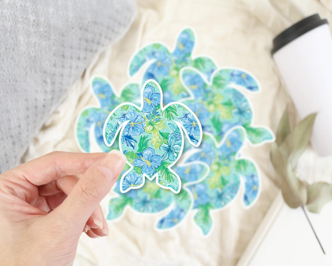 Sea Turtle Sticker, Cute Vinyl Animal Sticker, Cute Tropical Sticker ...