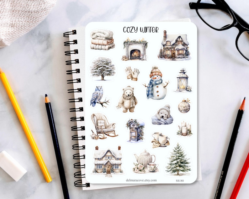Cozy Winter Sticker Sheet, Winter Sticker Set, December Planner