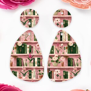 Pink Books Pattern Acrylic Earring Blanks, Teardrop Acrylic Earrings Blanks, Library Earring Findings, Acrylic DIY Handmade Jewelry Supplies
