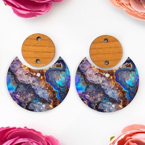 Geode Circle Drop Acrylic Earrings Blanks, Abstract Earring Supplies, Wood DIY Handmade Jewelry Supplies, Acrylic Earring Pieces