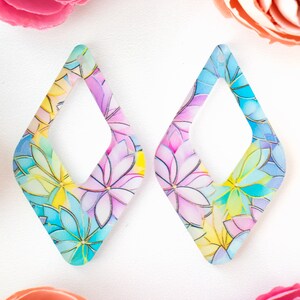 Pastel Flower Teardrop Acrylic Earrings Blanks, Boho Spring Flower Earring Supplies, Acrylic DIY Handmade Jewelry Supplies