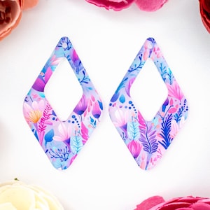 Boho Pastel Flower Teardrop Acrylic Earrings Blanks, Spring Flower Earring Supplies, Acrylic DIY Handmade Jewelry Supplies, Floral Earring