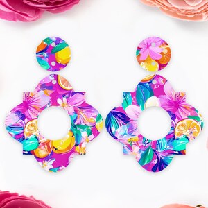 Tropical Flowers & Lemon Geometric Acrylic Earrings Blanks, Handmade Jewelry Supplies, DIY Earrings, Earring Components, Earring Findings