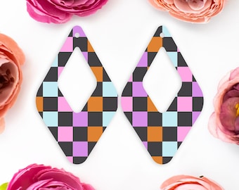 Halloween Checkered Diamond Teardrop Acrylic Earrings Blanks, Fall Earring Supplies, Acrylic DIY Handmade Jewelry Supplies