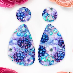 Berries & Flowers Teardrop Acrylic Earrings Blanks, Handmade Jewelry Supplies, DIY Earrings, Earring Components, Earring Findings