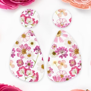 Pressed Flowers Teardrop Acrylic Earrings Blanks, Summer Earring Supplies, Acrylic DIY Handmade Jewelry Supplies
