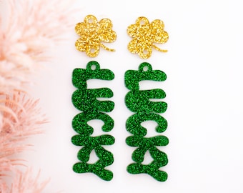 St Patrick's Day Earring Blanks, Glitter Lucky & Shamrock Acrylic Jewelry Findings, DIY Earrings, St Paddy's Day, Earring Making Supplies