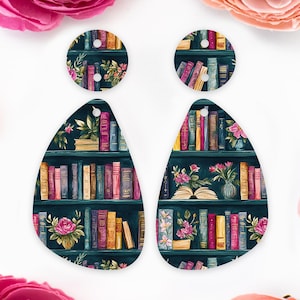 Books Pattern Acrylic Earring Blanks, Teardrop Acrylic Earrings Blanks, Library Earring Findings, Acrylic DIY Handmade Jewelry Supplies