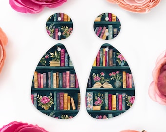 Books Pattern Acrylic Earring Blanks, Teardrop Acrylic Earrings Blanks, Library Earring Findings, Acrylic DIY Handmade Jewelry Supplies