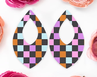 Halloween Checkered Teardrop Acrylic Earrings Blanks, Fall Earring Supplies, Acrylic DIY Handmade Jewelry Supplies