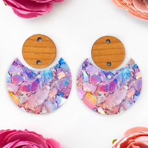 Pastel Geode Circle Drop Acrylic Earrings Blanks, Abstract Earring Supplies, Wood DIY Handmade Jewelry Supplies, Acrylic Earring Pieces