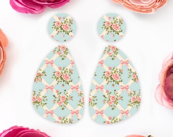 Vintage Flowers Teardrop Acrylic Earrings Blanks, Summer Earring Supplies, Acrylic DIY Handmade Jewelry Supplies