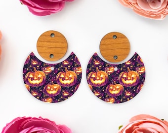Jack-o-Lantern Pumpkin Earring Blanks, Fall Circle Drop Acrylic Earrings Blank, Halloween Earring Supplies, Acrylic DIY Jewelry Supplies