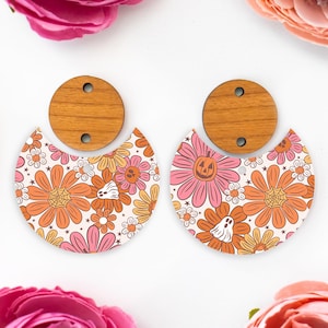 Halloween Earring Blanks, Ghost Flowers Circle Drop Acrylic Earrings Blank, Fall Earring Supplies, Acrylic DIY Handmade Jewelry Supplies