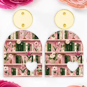 Pink Books Pattern Acrylic Earring Blanks, Heart Arch Acrylic Earrings Blanks, Library Earring Findings, DIY Handmade Jewelry Supplies
