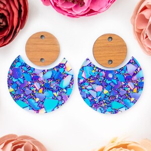 Confetti Circle Drop Acrylic Earrings Blanks, Abstract Earring Supplies, Wood DIY Handmade Jewelry Supplies, Acrylic Earring Pieces