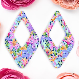 Lilies Floral Teardrop Acrylic Earrings Blanks, Boho Spring Flower Earring Supplies, Acrylic DIY Handmade Jewelry Supplies